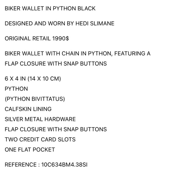 CELINE X Hedi Slimane Men's Biker Wallet With Chain In Python New With Tags - Picture 3 of 12